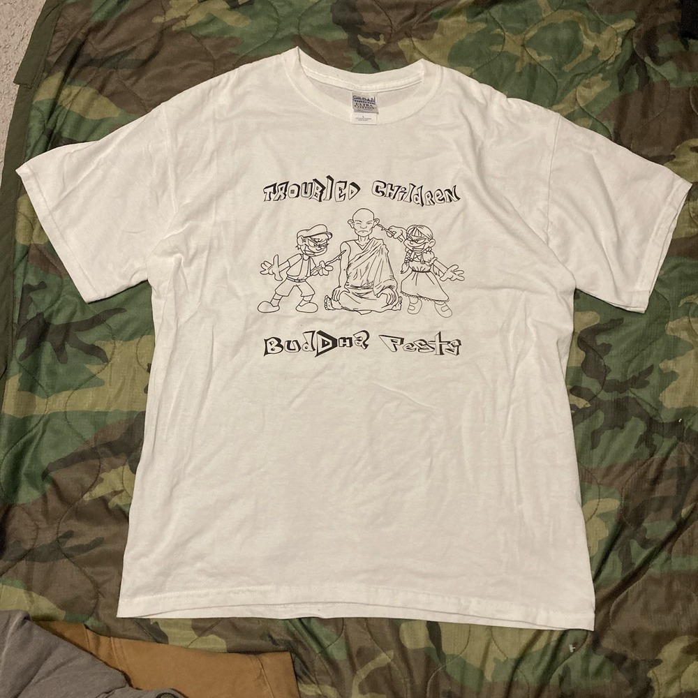 Vintage 00s Gildan "Buddha Pests" Graphic Tee Y2K‎ Men's L/20